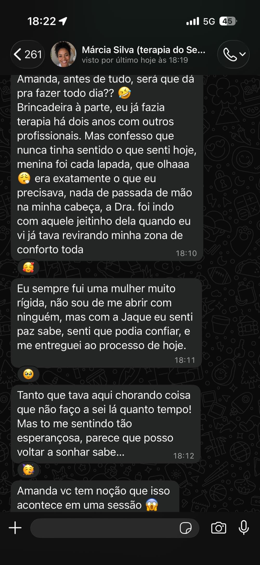 Depoimento de Márcia sobre ressignificação emocional profunda em sessão com a Dra. Quantum