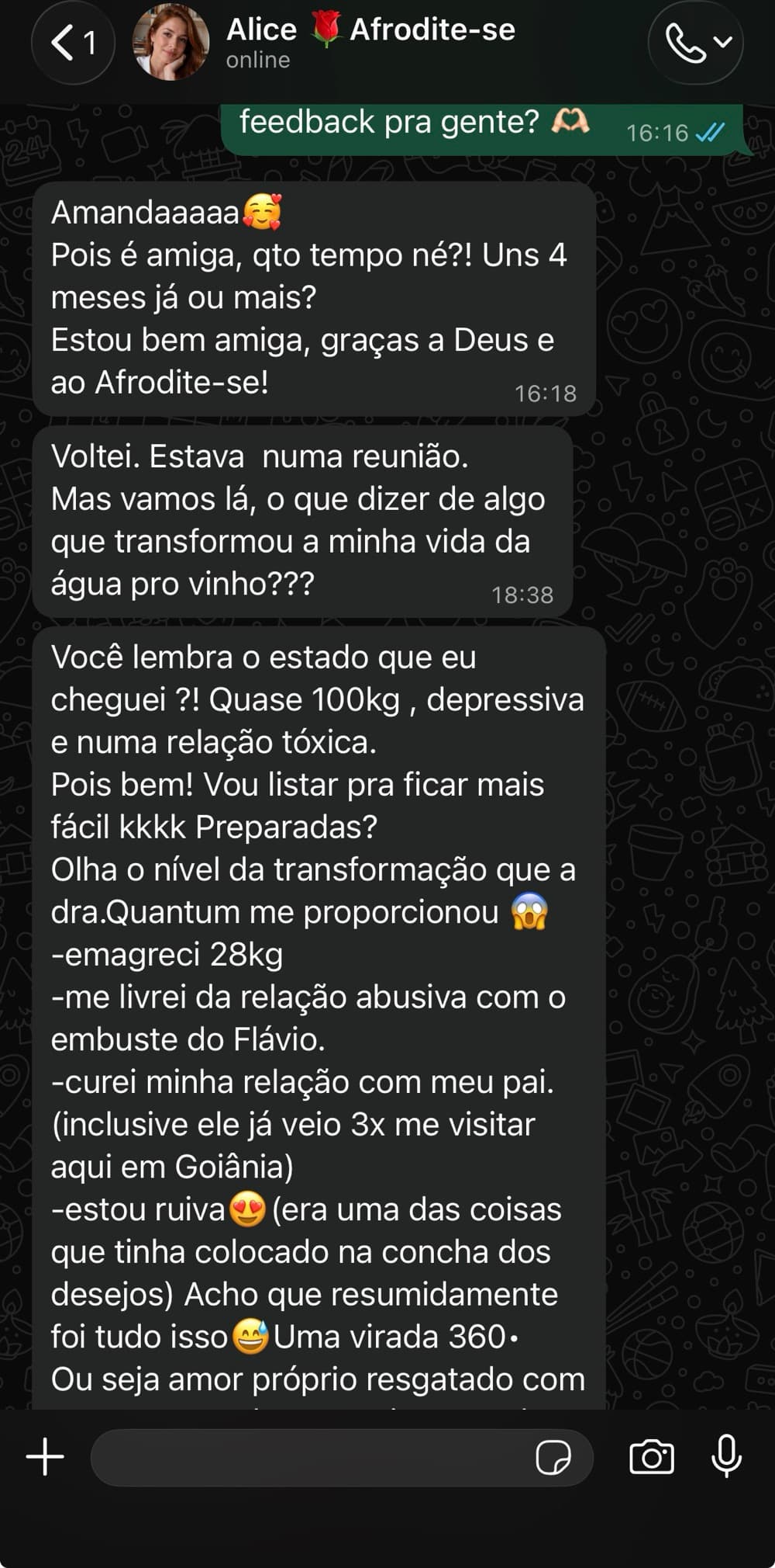 Depoimento de Alice sobre emagrecimento, cura familiar e resgate da autoestima